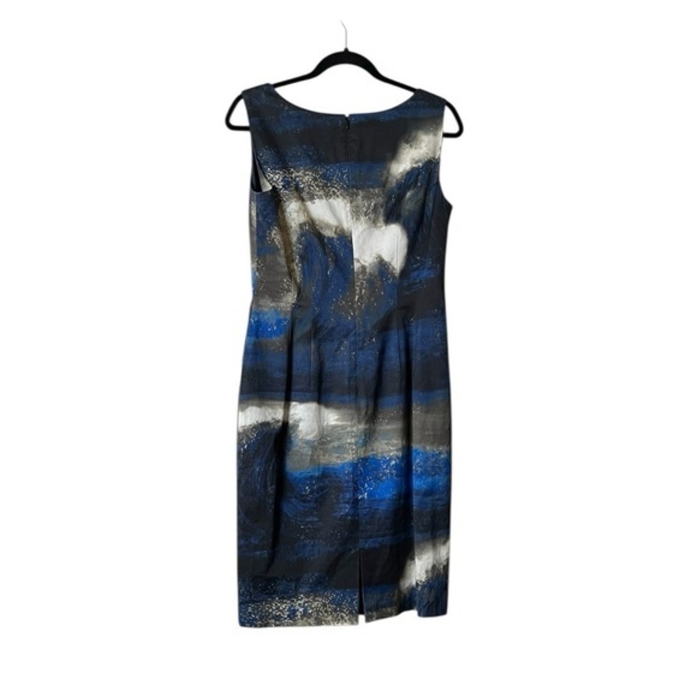 Lafayette 148 “Faith” Abstract Painterly Sheath Dress- Blue / Gray / Cream